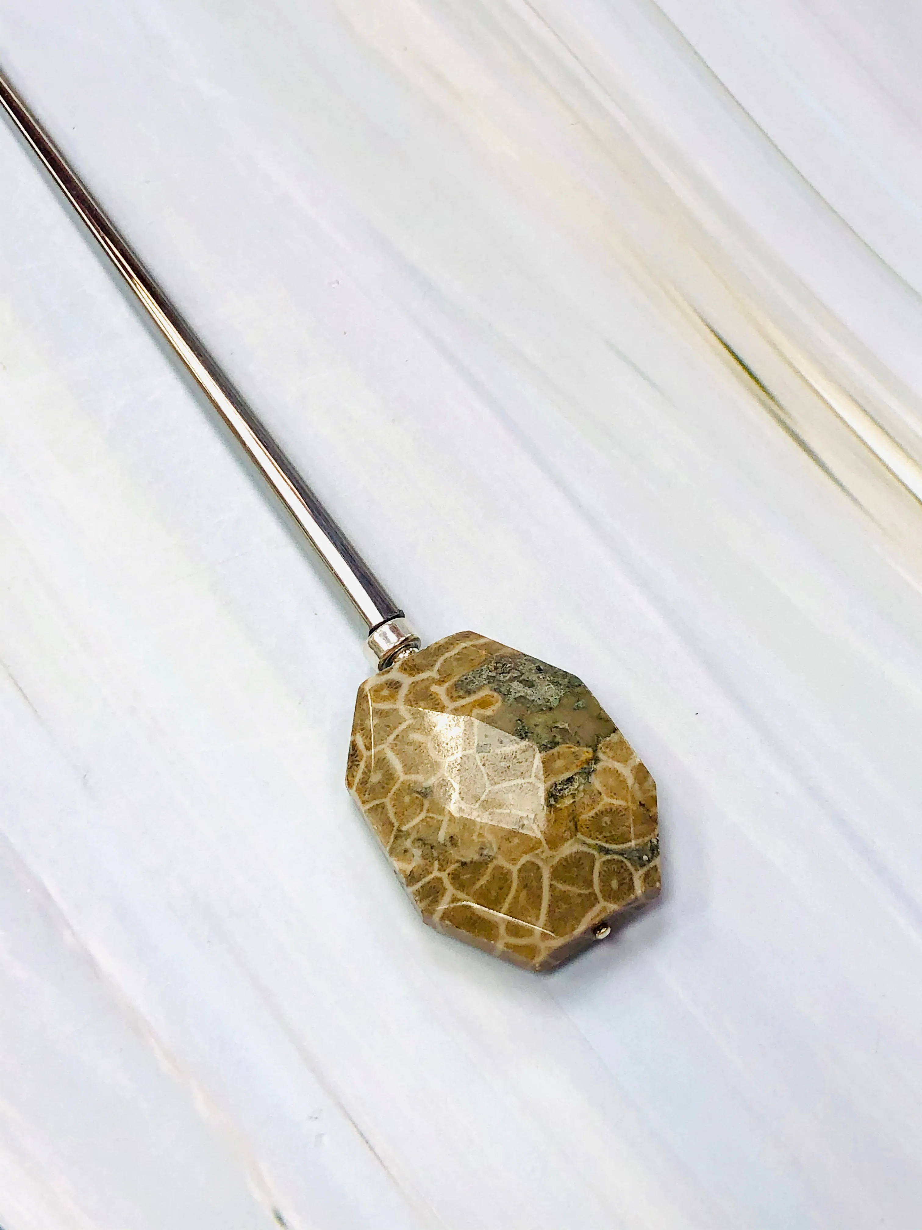 Petoskey Stone Faceted gemstone hair sticks, shawl pins