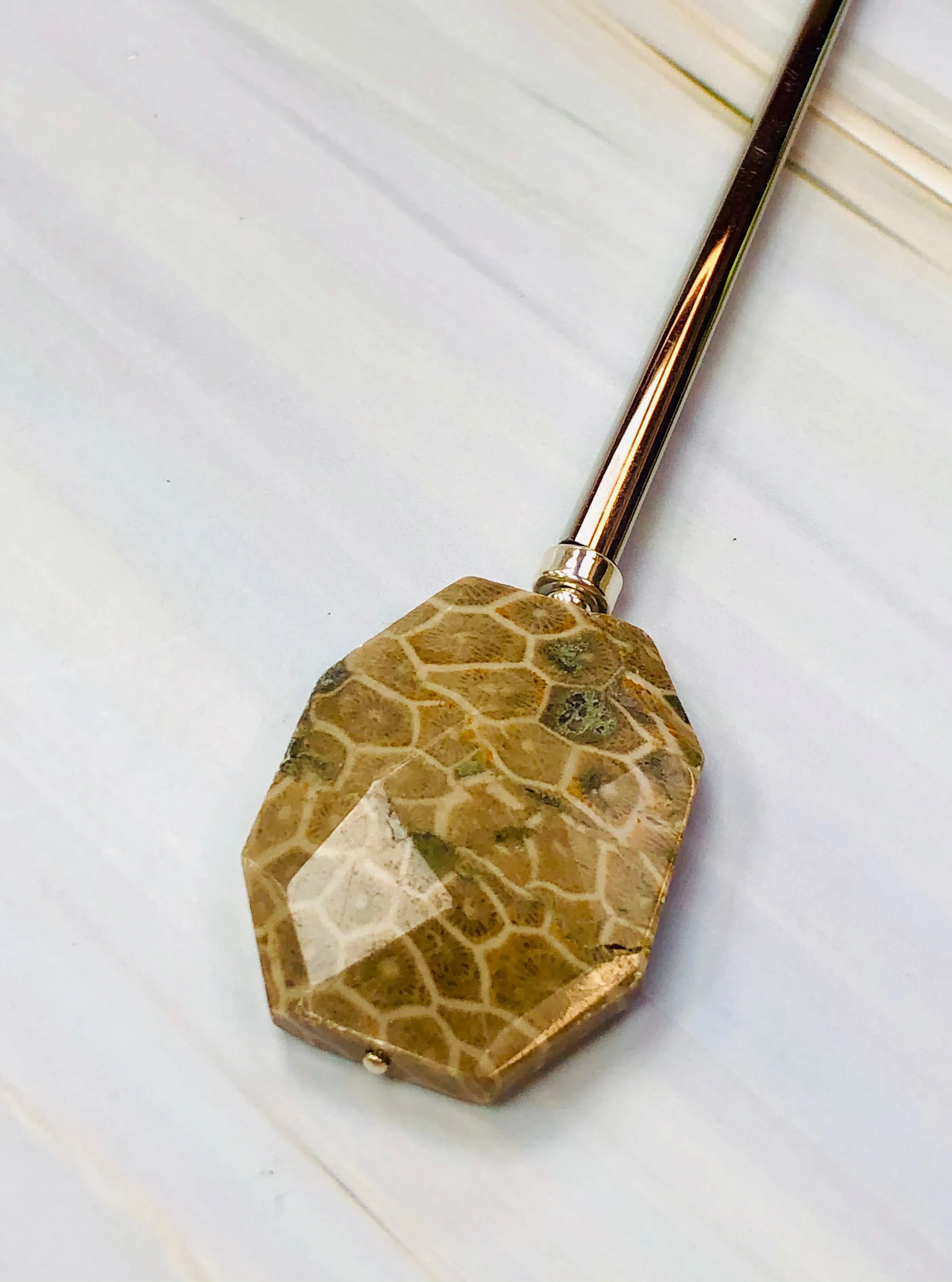 Petoskey Stone Faceted gemstone hair sticks, shawl pins