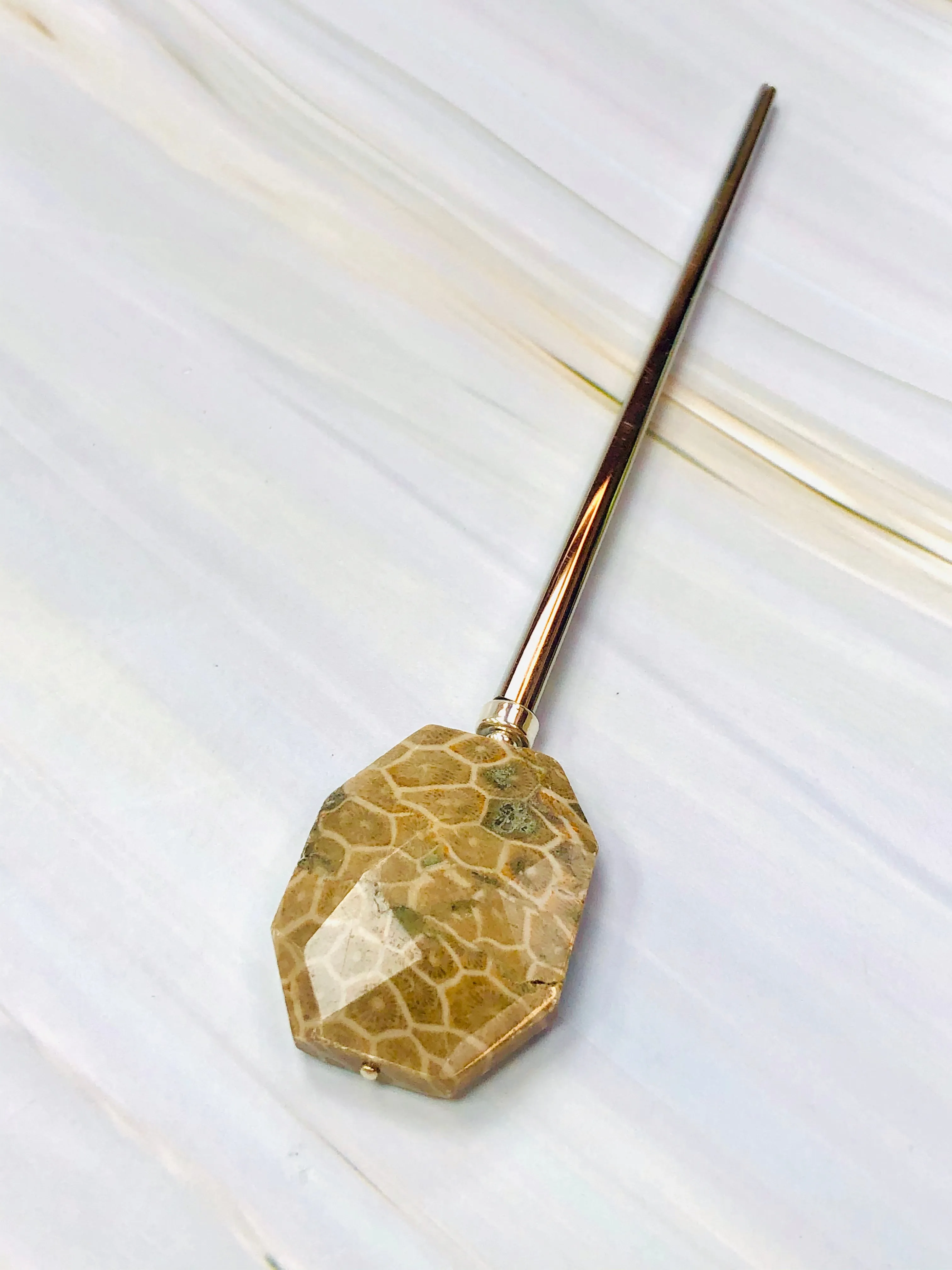 Petoskey Stone Faceted gemstone hair sticks, shawl pins