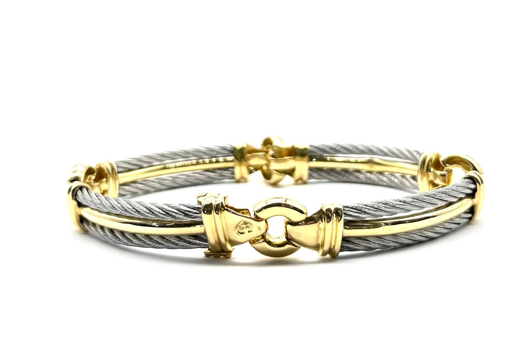 Philippe Charriol 18k Yellow Gold and Stainless Steel Cable Bracelet