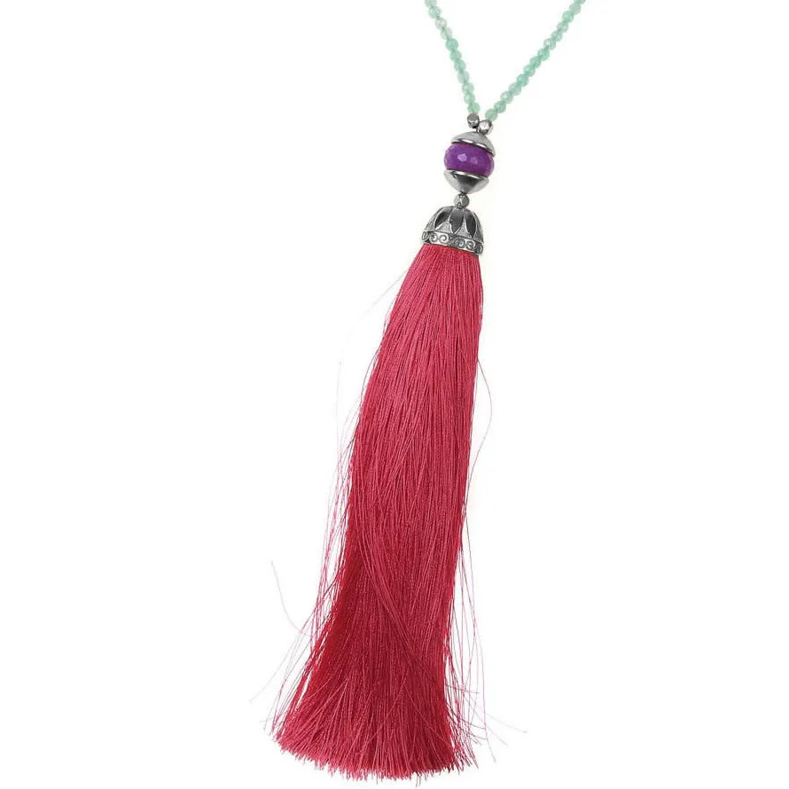 Pink & Aqua Rainbow Long Tassel Necklace