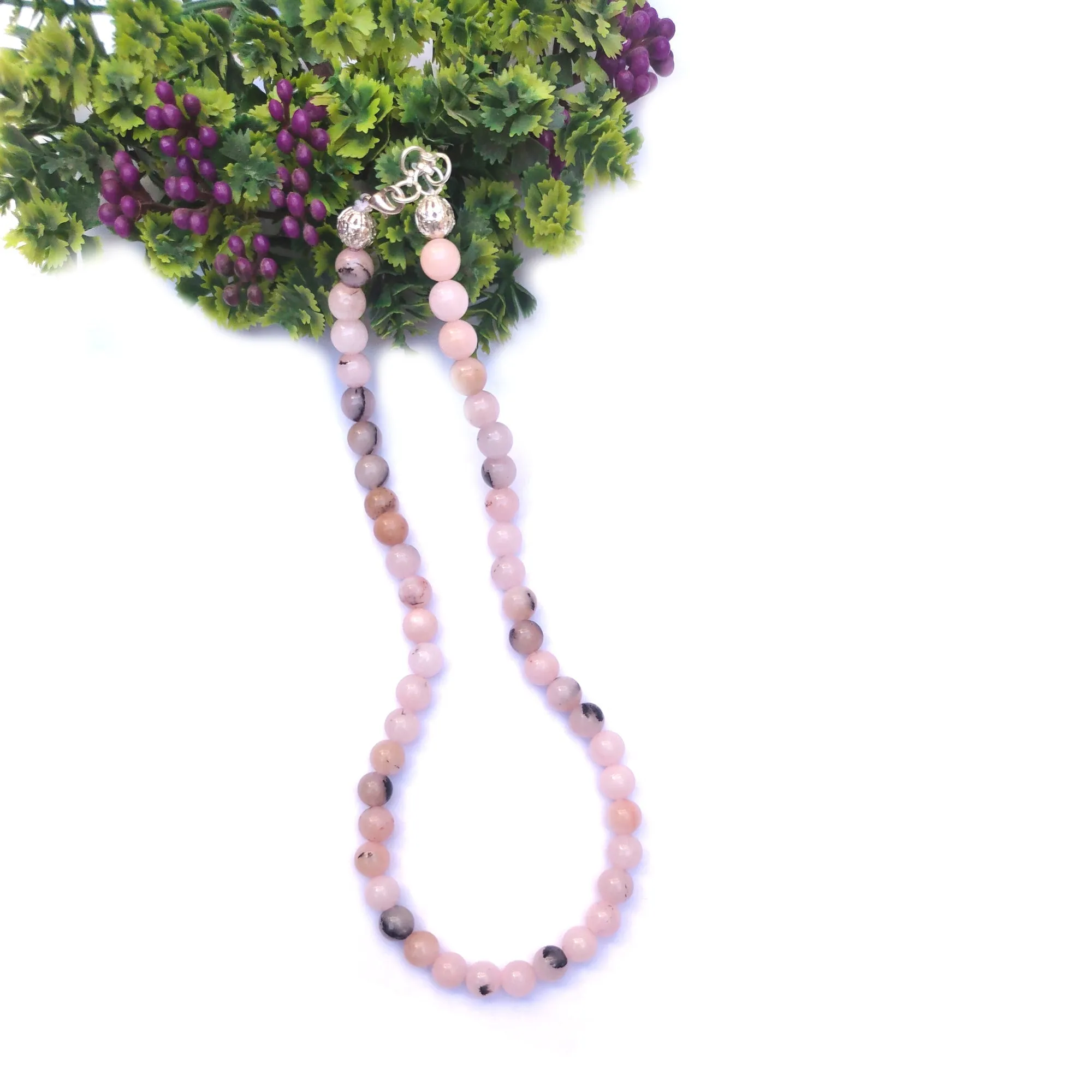 Pink Opal Crystal Round Beads Necklace 15 Inches, 6mm Beads (Semi-Precious Mala)