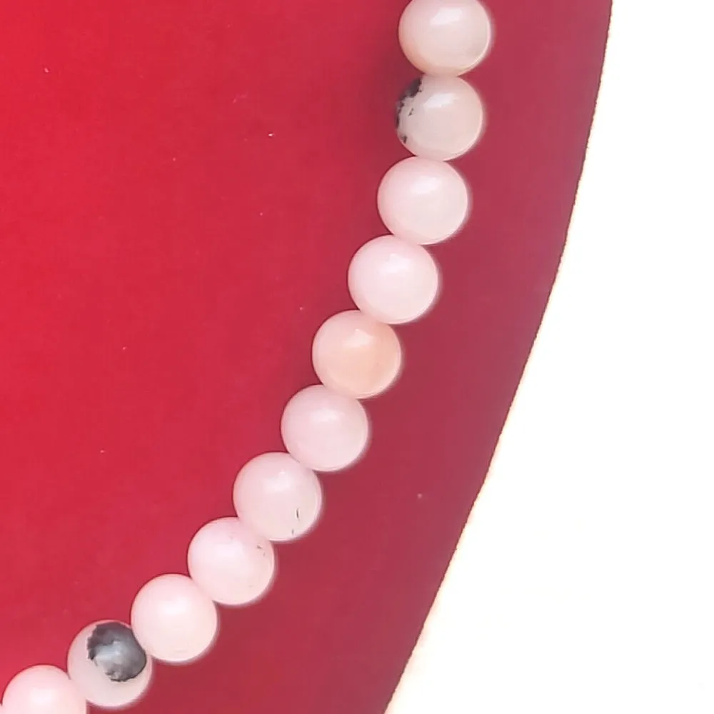 Pink Opal Crystal Round Beads Necklace 15 Inches, 6mm Beads (Semi-Precious Mala)