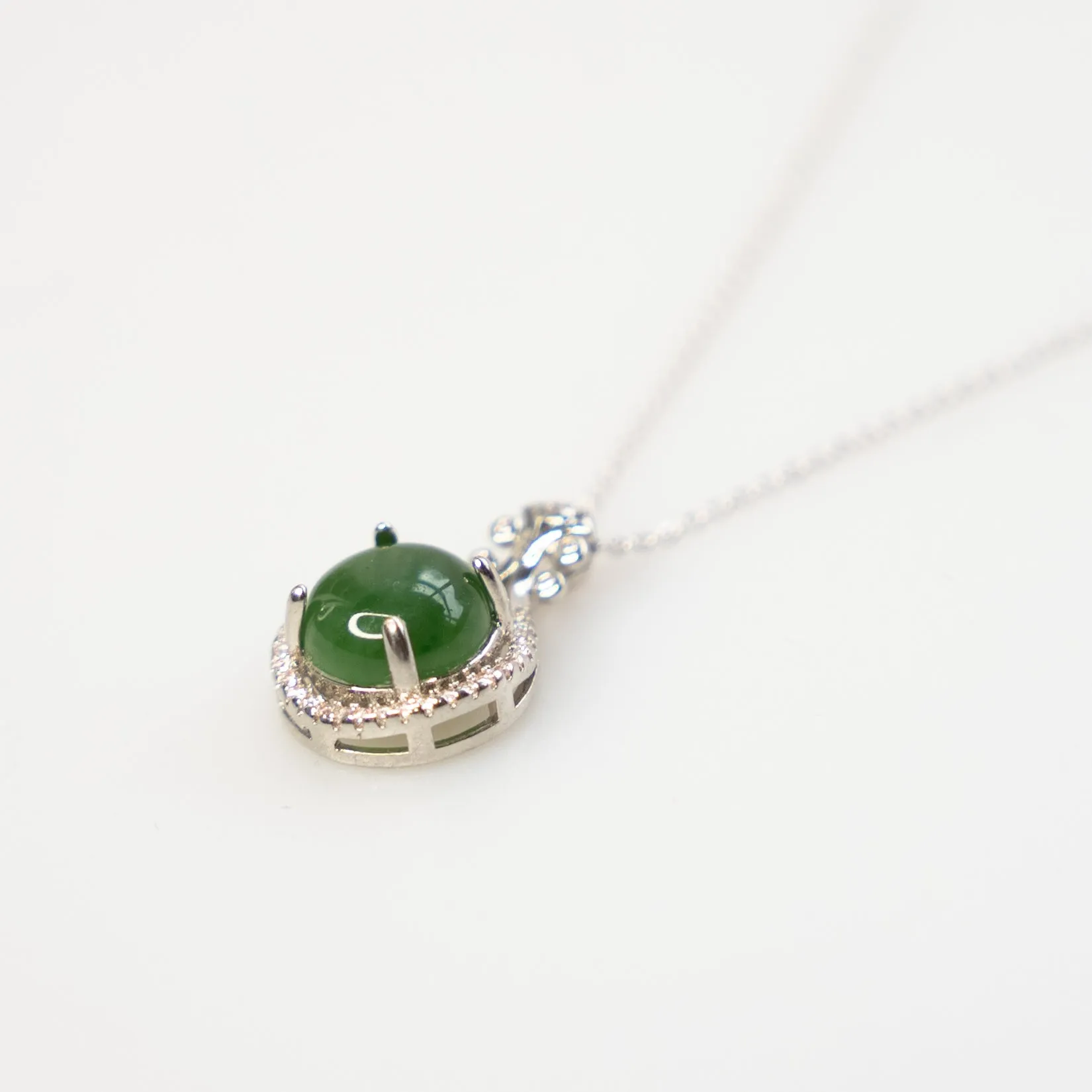 Pipa Green Hetian Nephrite Jade Necklace Silver