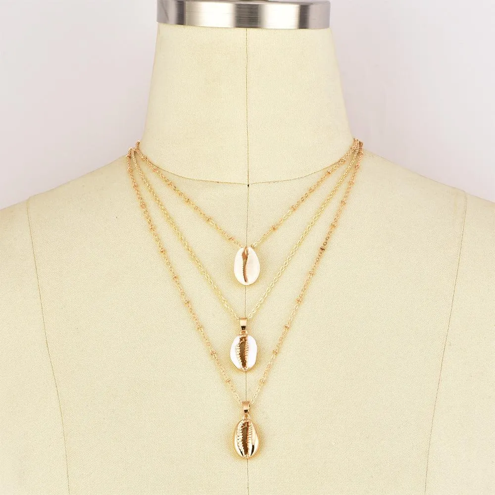 Popular Personality Hot Metal Alloy Shell Pendant Multi-layer Female Necklace