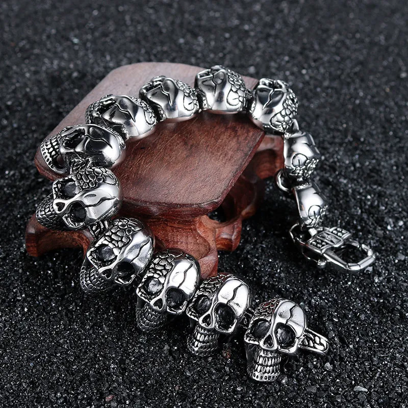 Punk-Inspired Skull Bracelet in Titanium Steel with European and American Totem Designs for Men