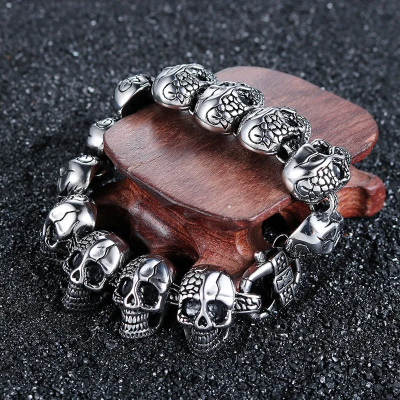 Punk-Inspired Skull Bracelet in Titanium Steel with European and American Totem Designs for Men