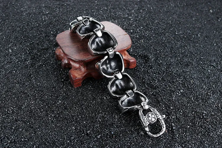 Punk-Inspired Titan Steel Skull Bracelet with Retro Mummy Ghost Design for Men