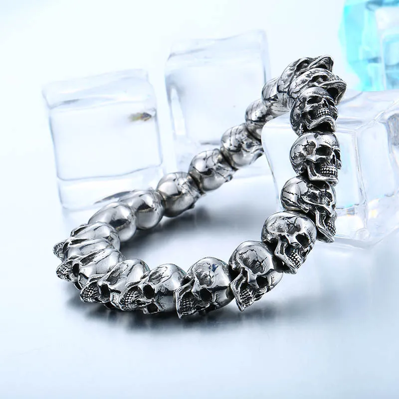 Punk-Inspired Titanium Steel Skull Bracelet for Men – Wholesale European and American Style