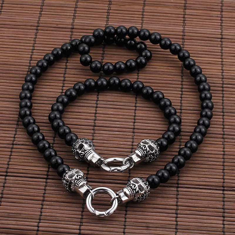 Punk Skull Jewelry Set for Men - Titanium Steel Necklace and Bracelet Collection