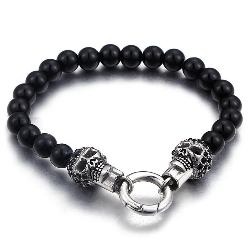 Punk Skull Jewelry Set for Men - Titanium Steel Necklace and Bracelet Collection