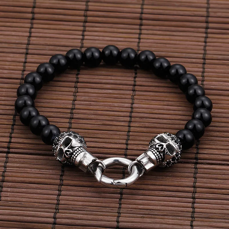 Punk Skull Jewelry Set for Men - Titanium Steel Necklace and Bracelet Collection