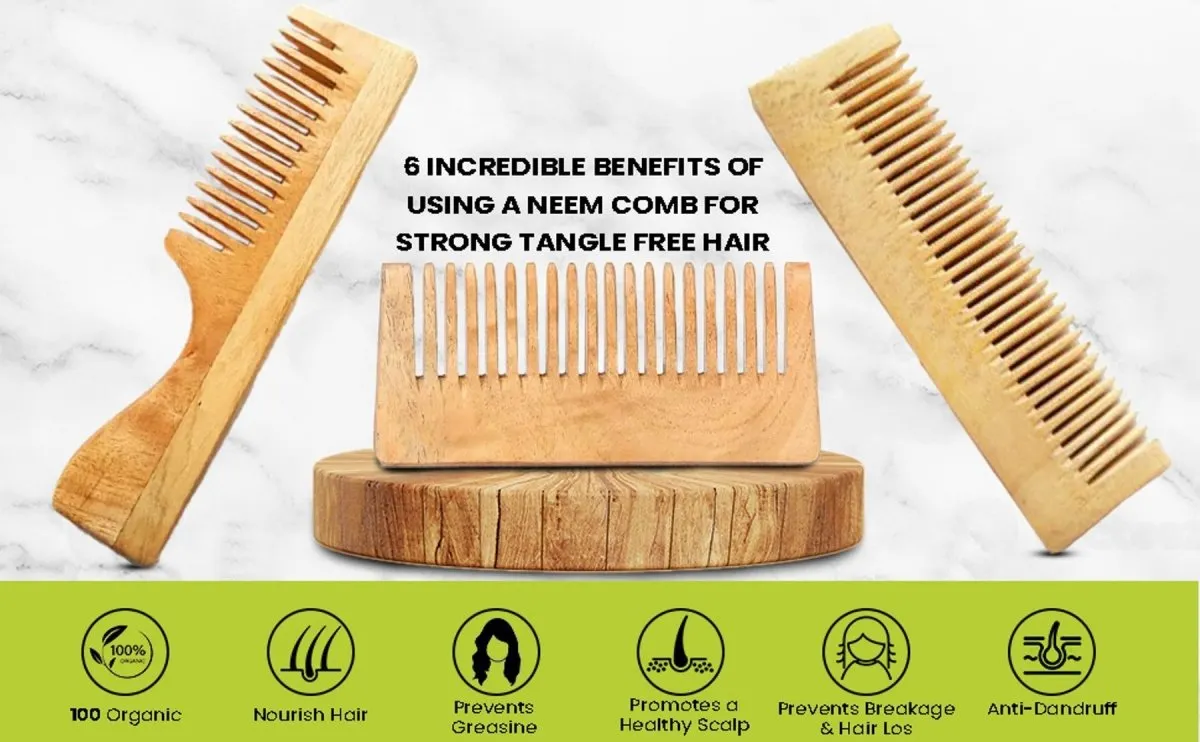 Pure Kacchi Neem Wood Comb Regular Double Teeth