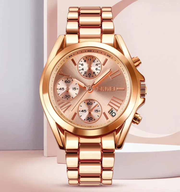 Quartz Watch Three-Eye Dial Timing Seconds Women's Watch Multi-Function Women's Business Watch