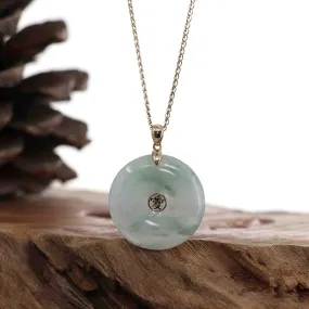 "Good Luck Button" Light Lavender Green Jadeite Jade Lucky KouKou Pendant Necklace