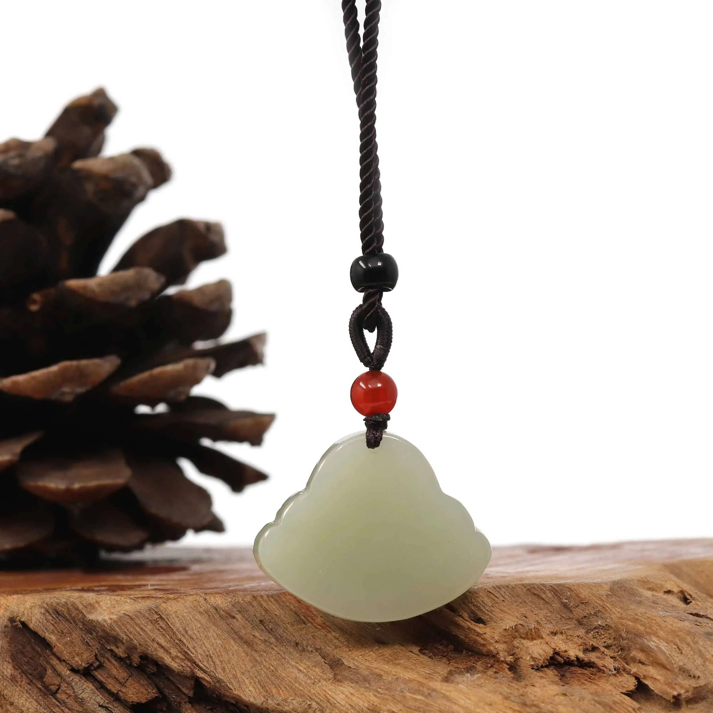 "Laughing Buddha" Genuine White Jade Pendant Necklace