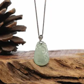 "Wang Shi Ru Yi" Genuine Ice Green Jadeite Jade Pendant Necklace With 18K White Gold Diamond Bail