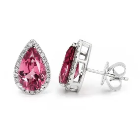 Ready Made | Coral Pink Sapphire Pear Cut Earrings in 18K Gold