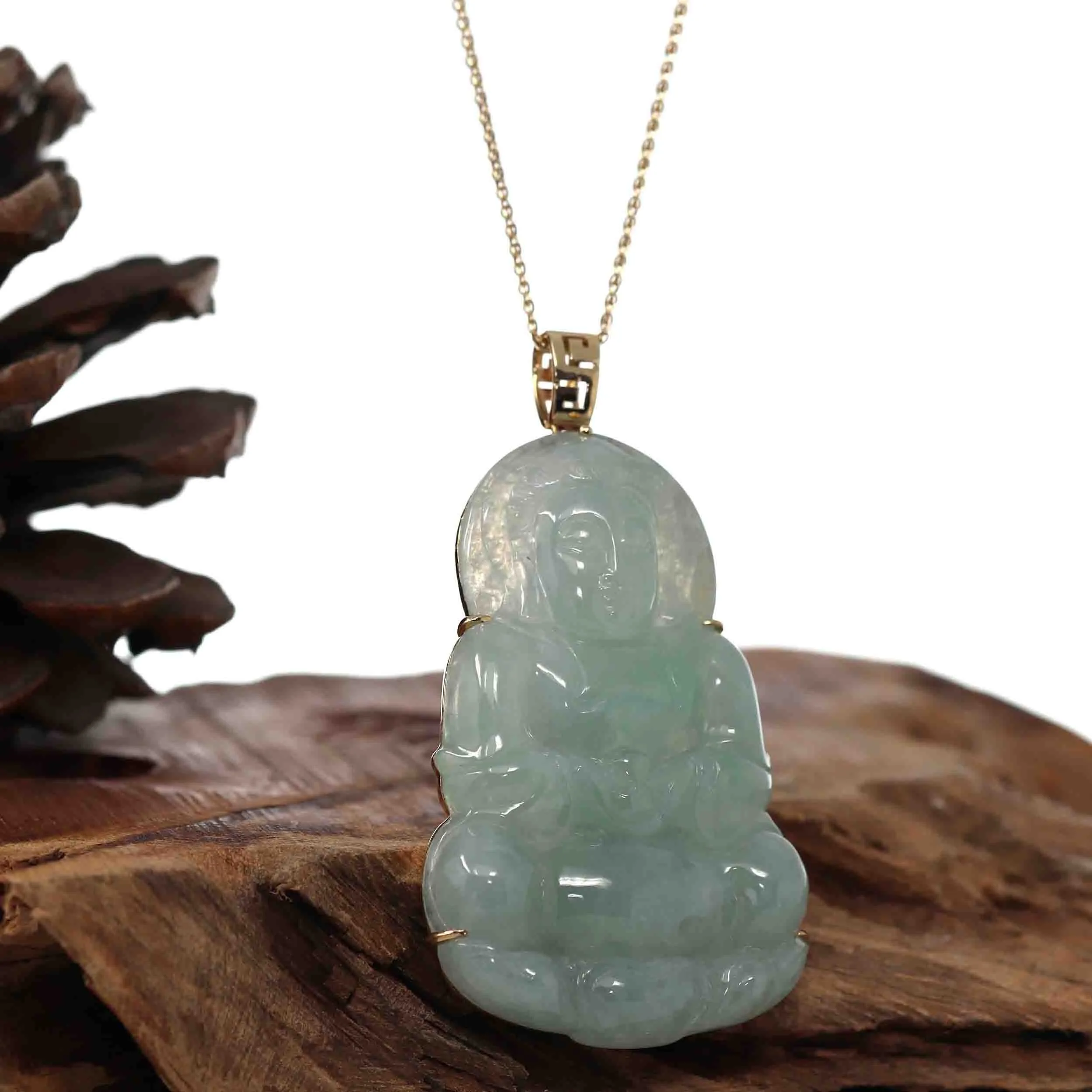 RealJade® Co. 14k "Goddess of Compassion" Genuine Burmese Jadeite Jade Guanyin Necklace