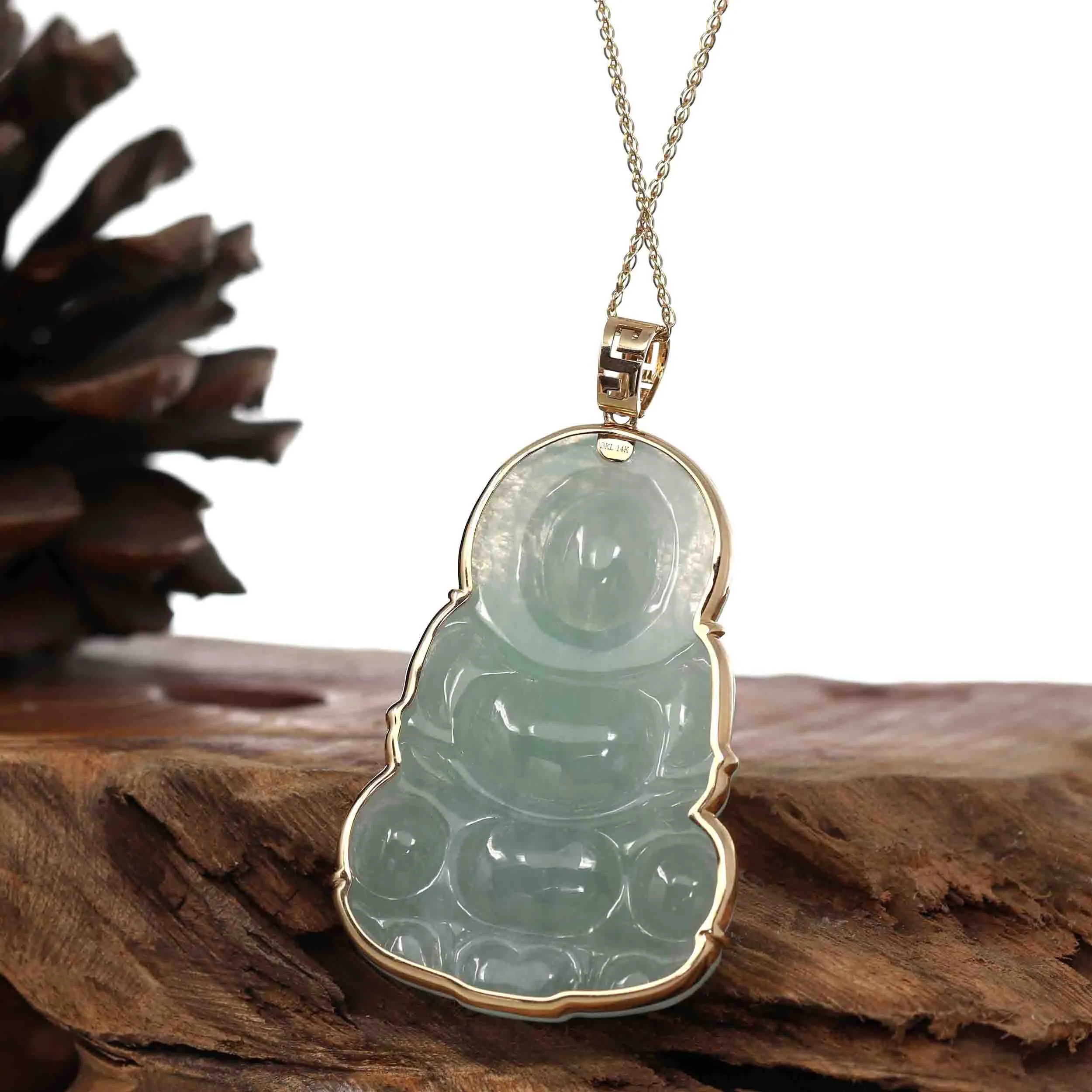 RealJade® Co. 14k "Goddess of Compassion" Genuine Burmese Jadeite Jade Guanyin Necklace