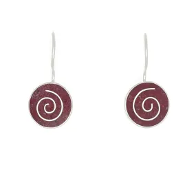 Red Coral Earrings Inlaid With Silver in a Spiral