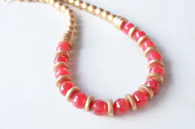 Red Gold Statement Long Beaded Chunky Jade Necklace - Mollie