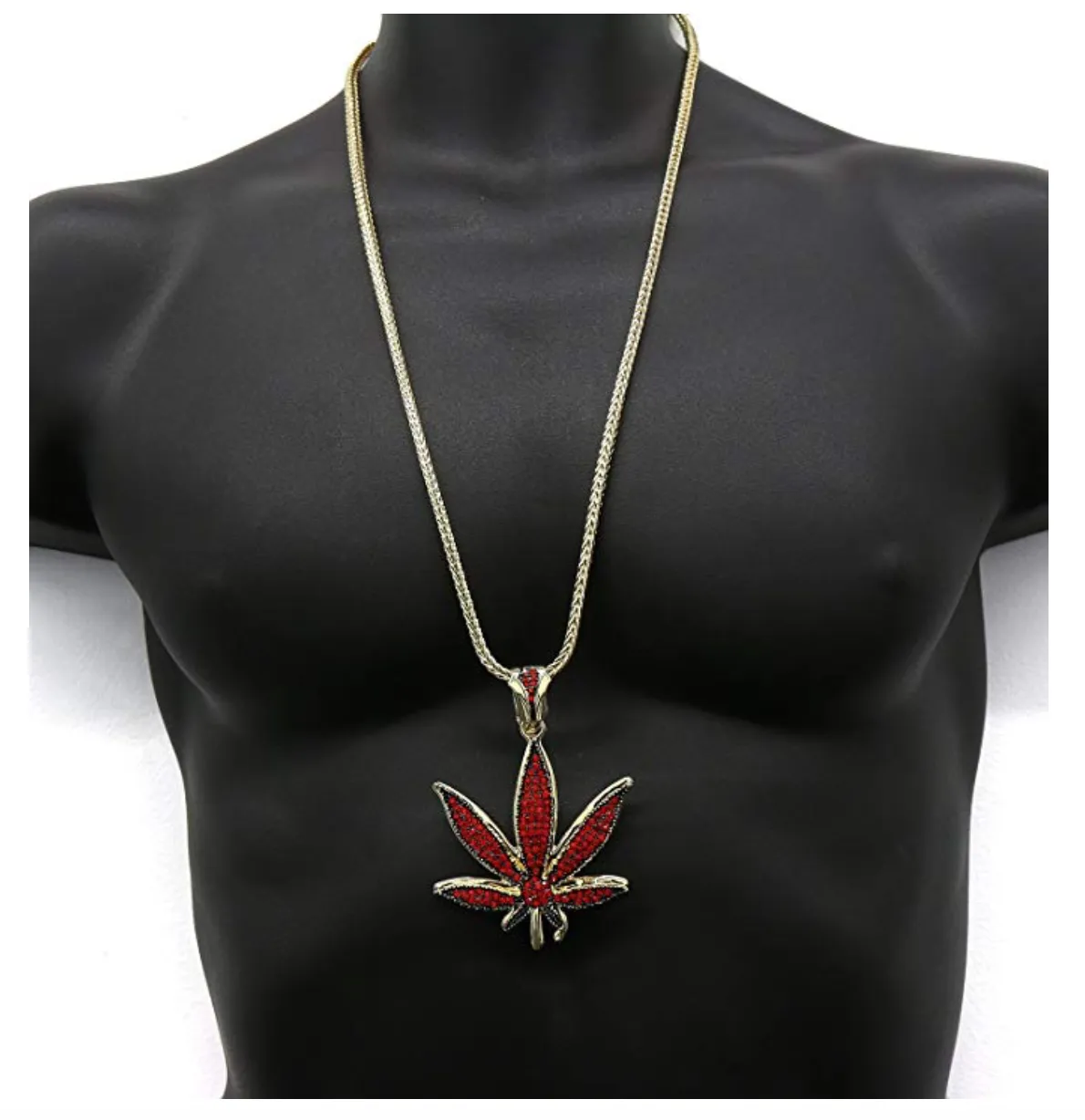 Red Leaf 420 Chain Weed Necklace Diamond Pendant Hip Hop Rapper Green Marihuana Chain Gold Silver Color Metal Alloy 24in