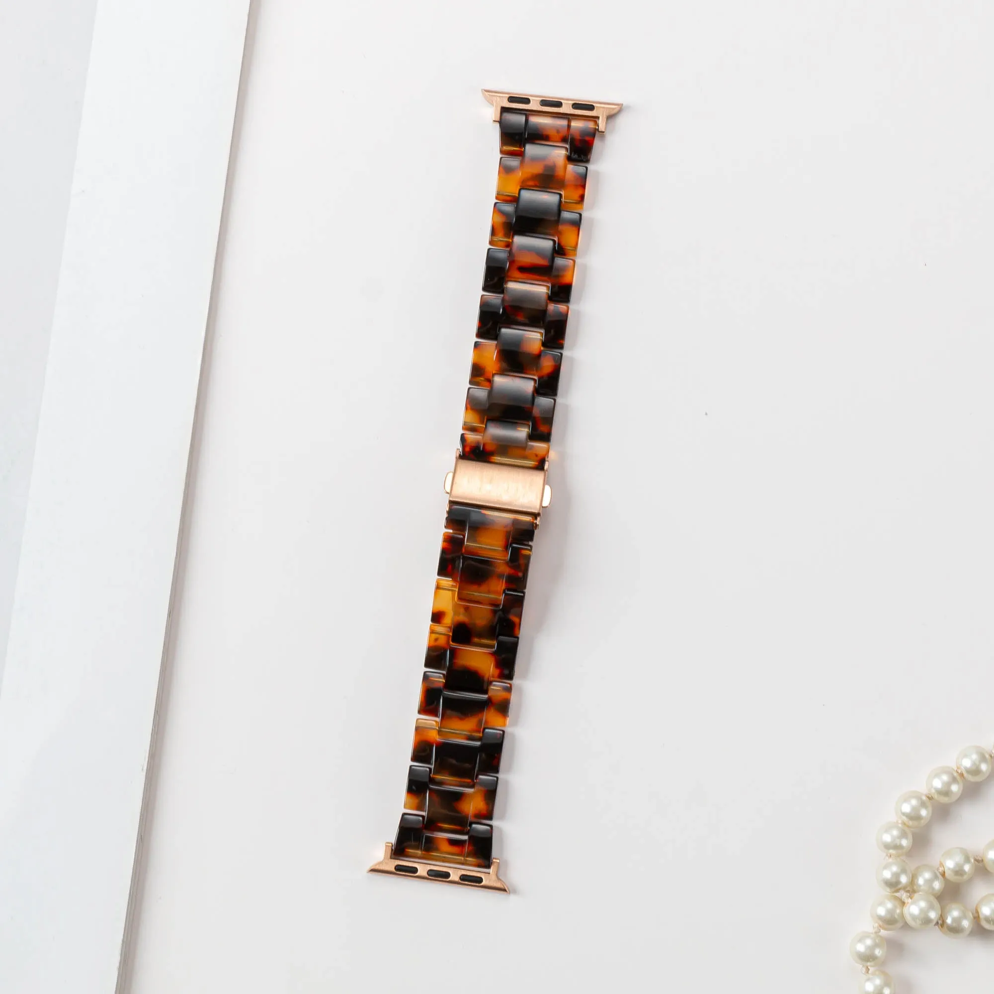 Resin Tortoise Strap / Rose Gold Buckle - 38mm, 40mm, 41mm