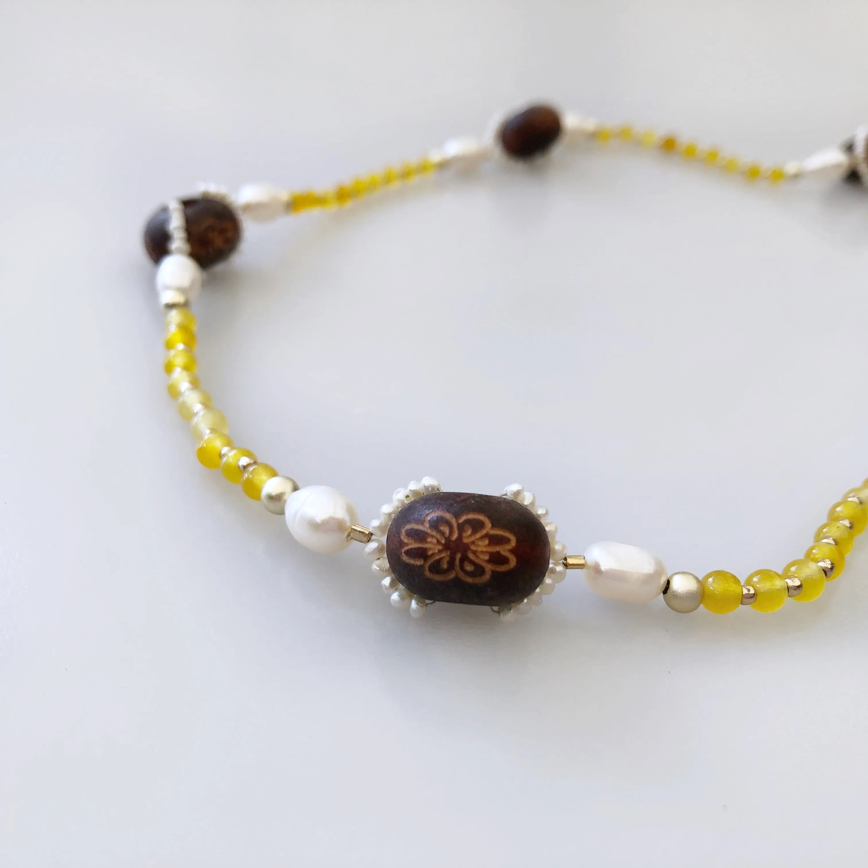 Return to Origin Yellow Jade Beaded Necklace 34 Inch