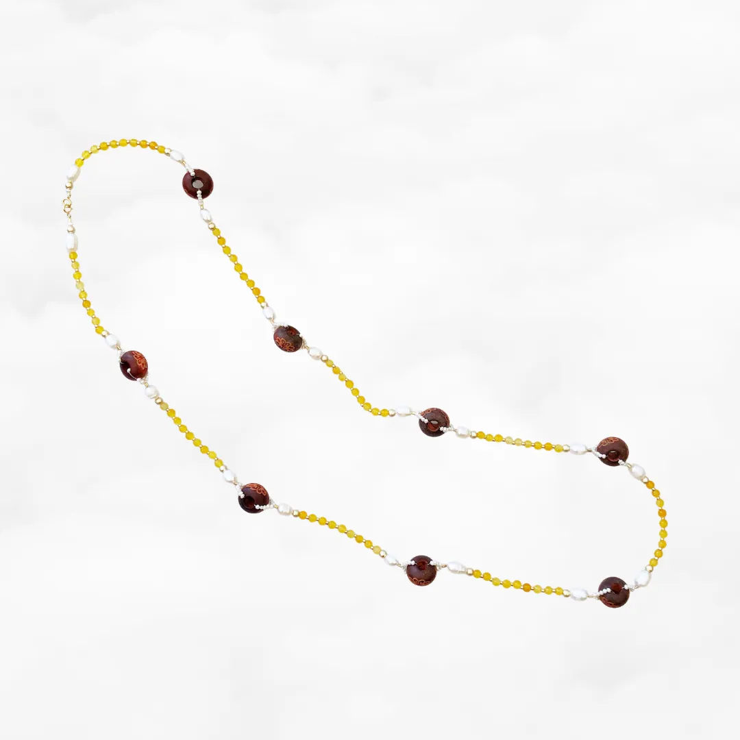 Return to Origin Yellow Jade Beaded Necklace 34 Inch