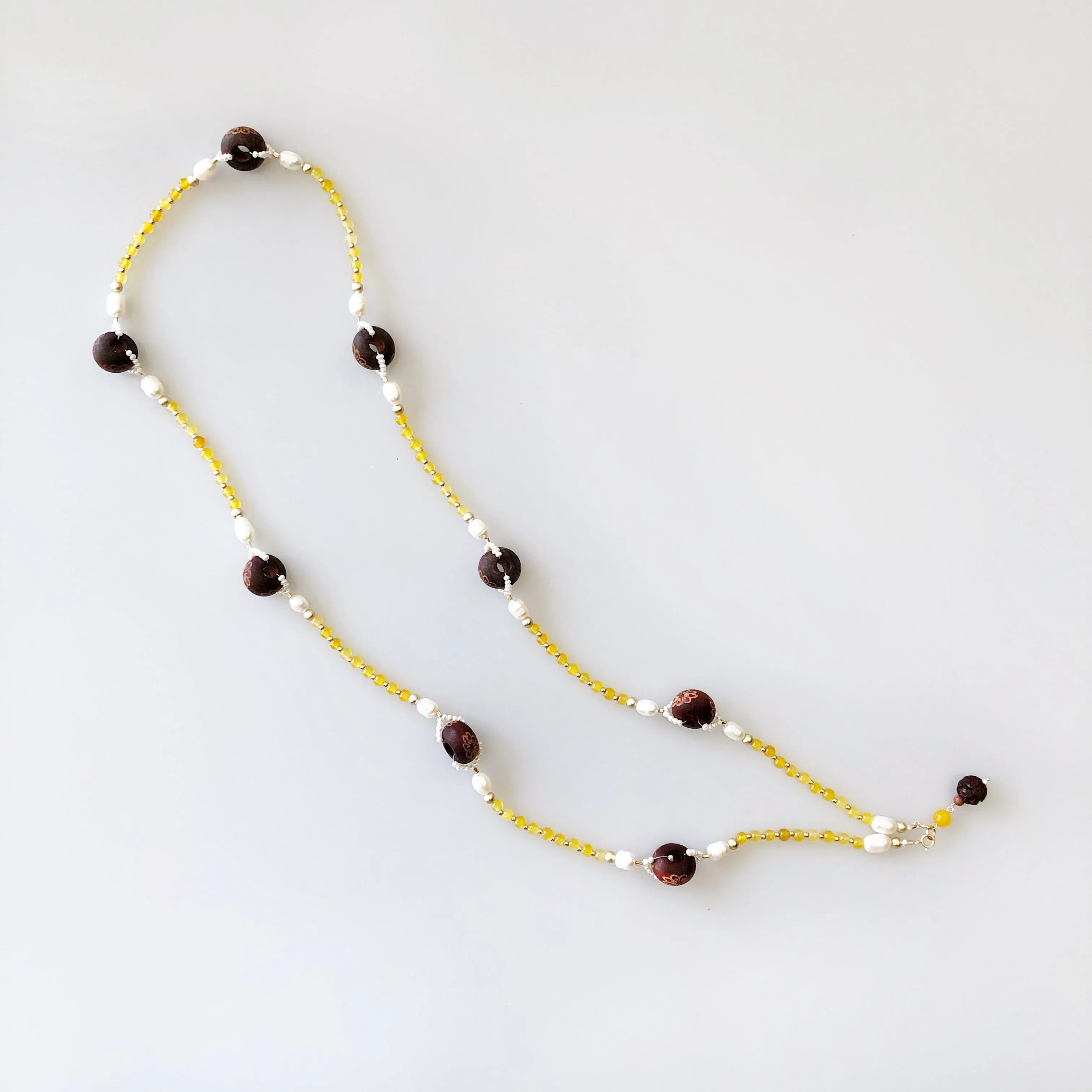 Return to Origin Yellow Jade Beaded Necklace 34 Inch