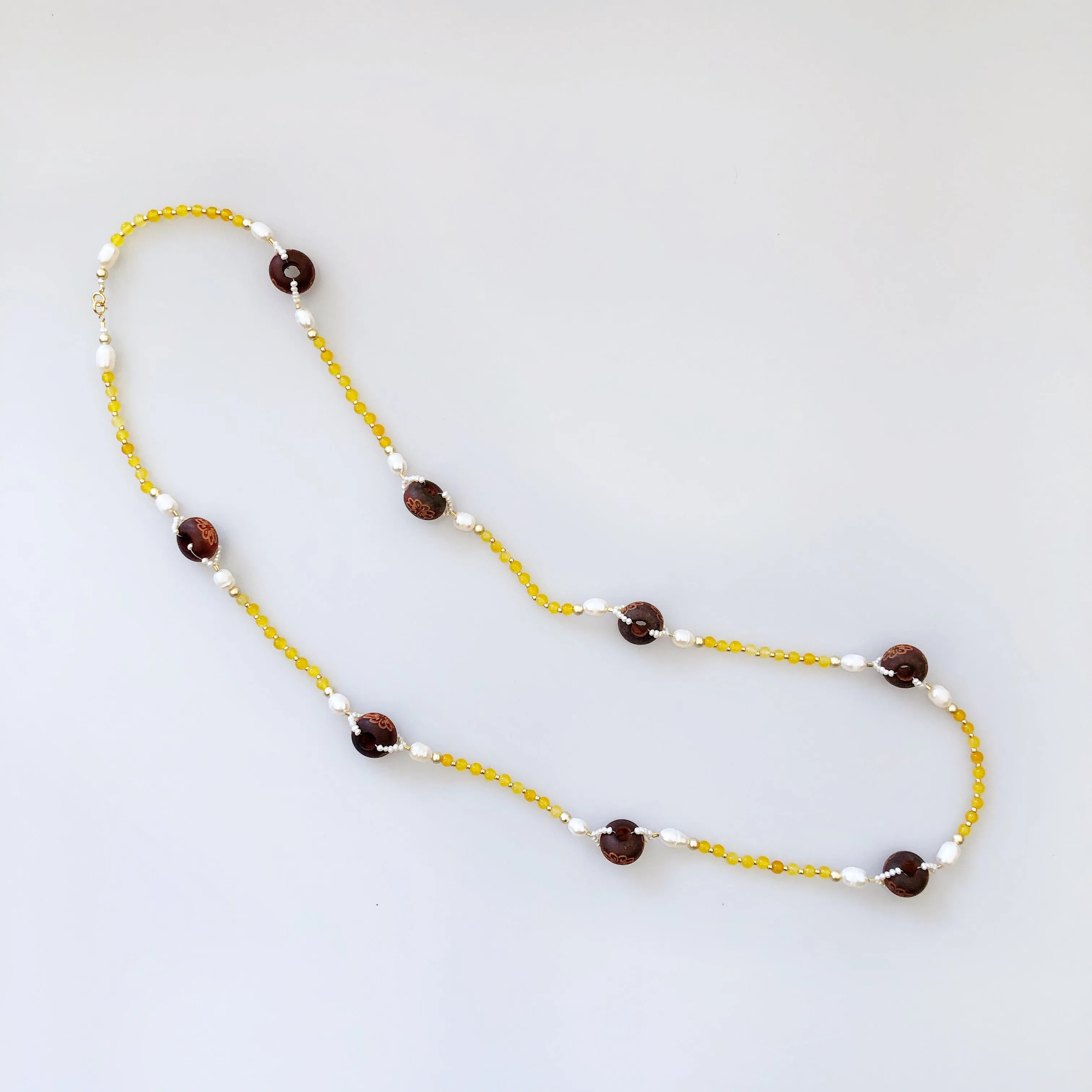 Return to Origin Yellow Jade Beaded Necklace 34 Inch