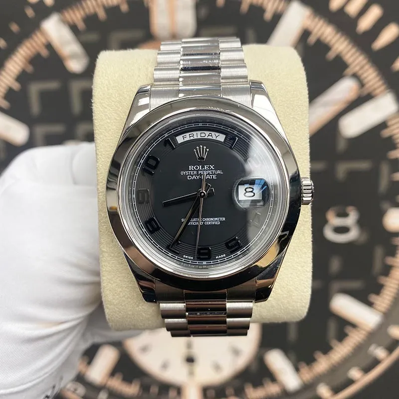 Rolex Day-Date 41mm Platinum Presidential 218206 Smooth Bezel Arabic Numeral Black Dial Pre-Owned