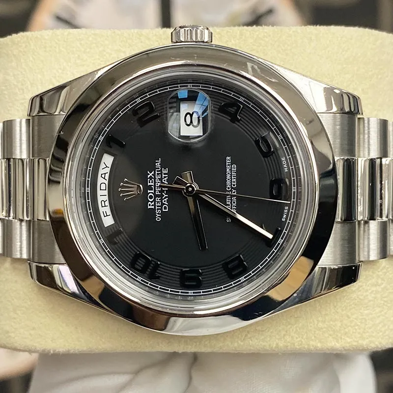 Rolex Day-Date 41mm Platinum Presidential 218206 Smooth Bezel Arabic Numeral Black Dial Pre-Owned