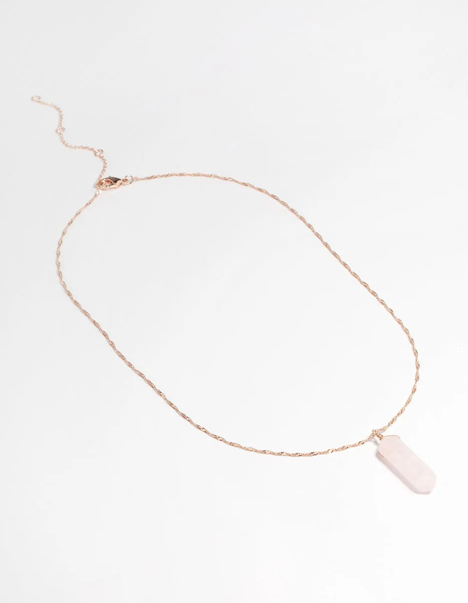 Rose Gold Plated Rose Quartz Shard Twist Necklace