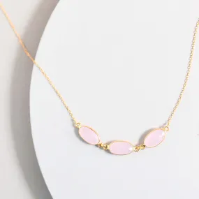 Rose Quartz 3-Bezel Necklace