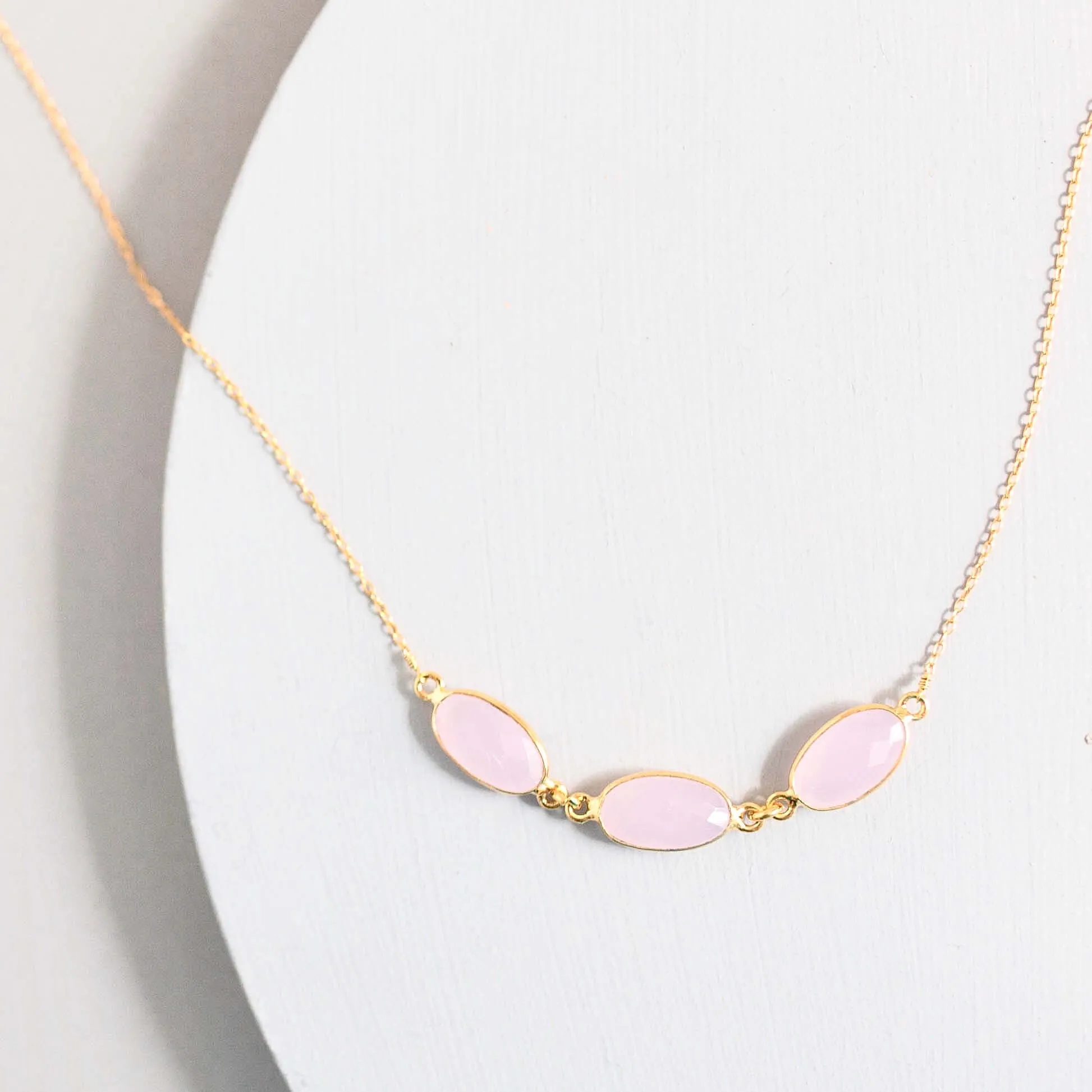 Rose Quartz 3-Bezel Necklace