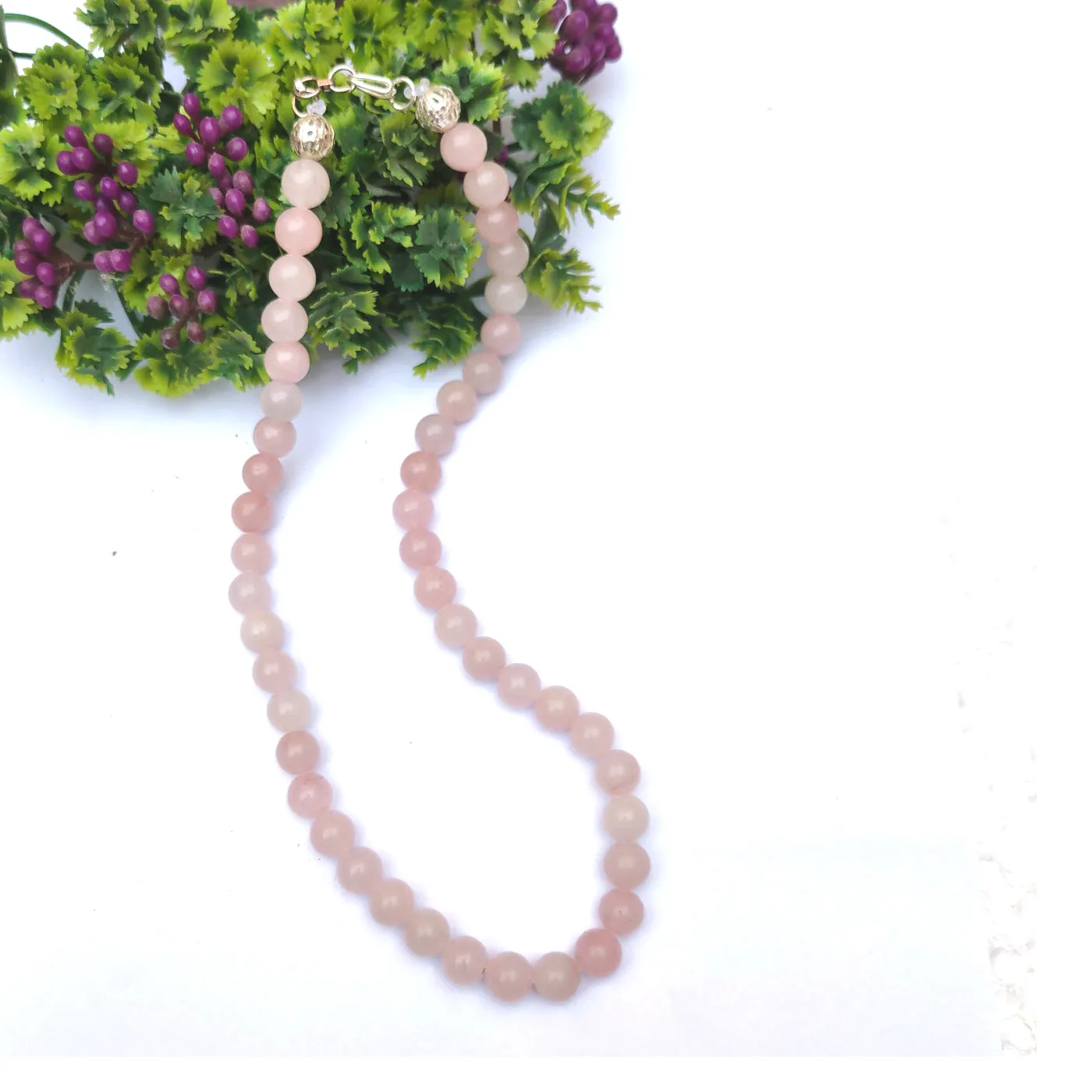 Rose Quartz Crystal Round Beads Necklace 15 Inches 6 mm Beads Semi precious Mala