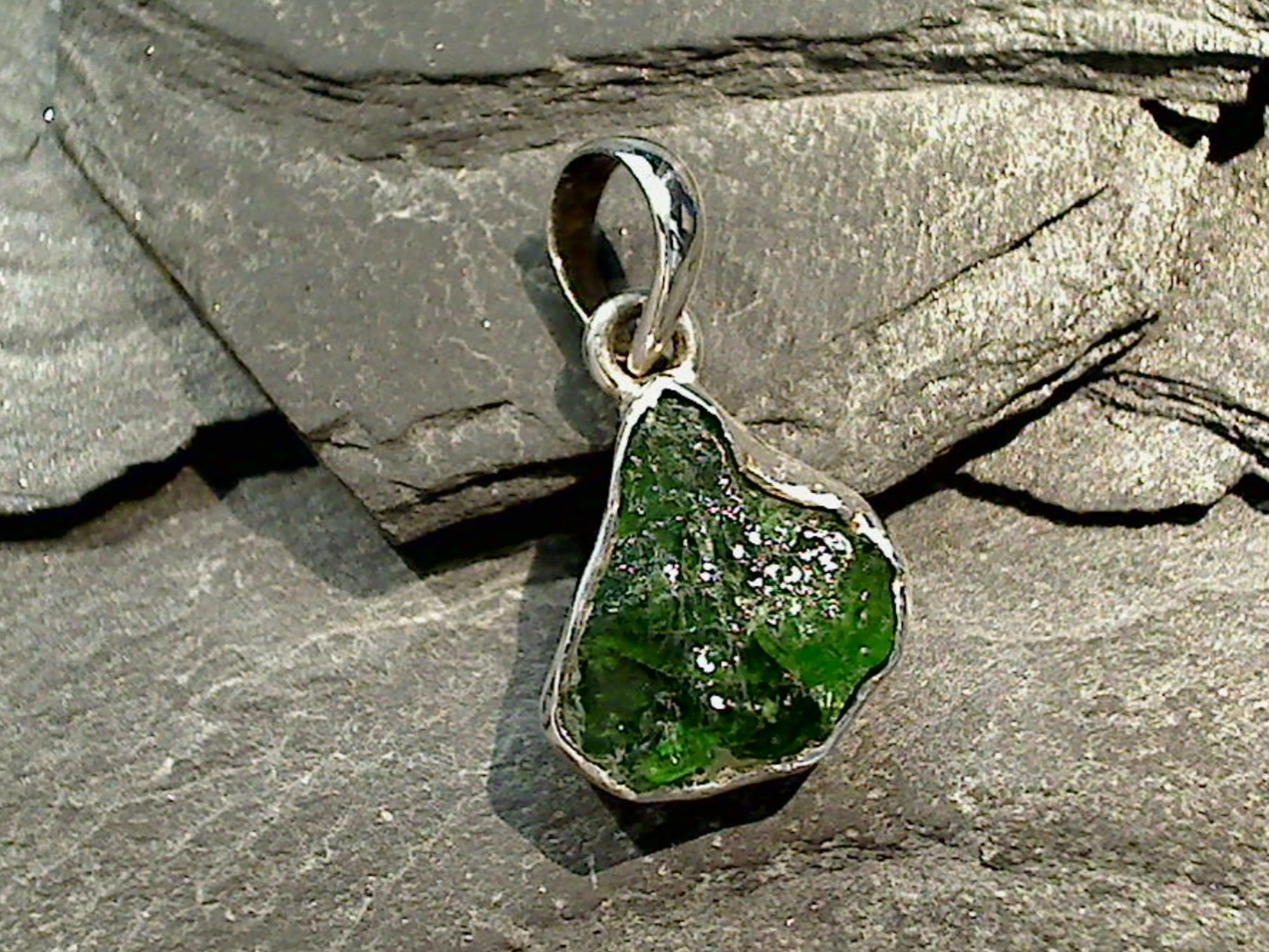 Rough Chrome Diopside, Sterling Silver Pendant