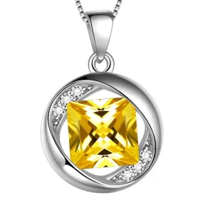 Round Birthstone November Citrine Necklace Pendant Women Girls Jewelry Birthday Gift