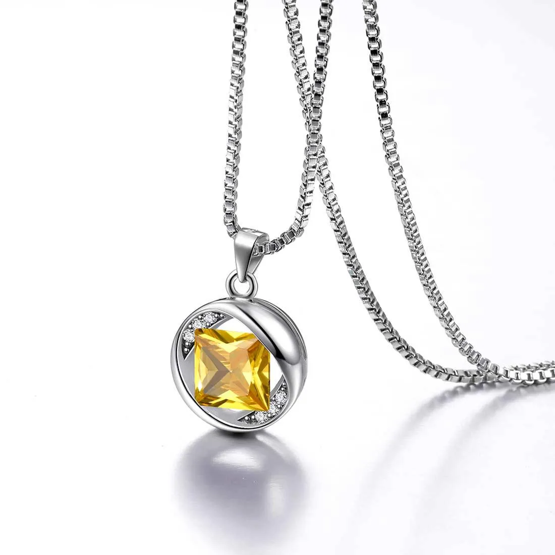 Round Birthstone November Citrine Necklace Pendant Women Girls Jewelry Birthday Gift