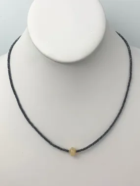 SALE - 17" Black Diamond Necklace with Opal Center  in 14KY - NCK-062-CRDDIAGM14Y-BLKOP-17-05240