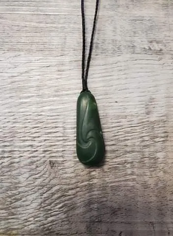 Short Wide Jade Teardrop with Shallow Carving- made in Jade City