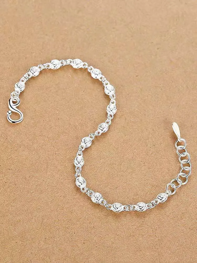 Silver Bracelet Rose Flower Bracelet Send Lover Gift Silver Jewelry