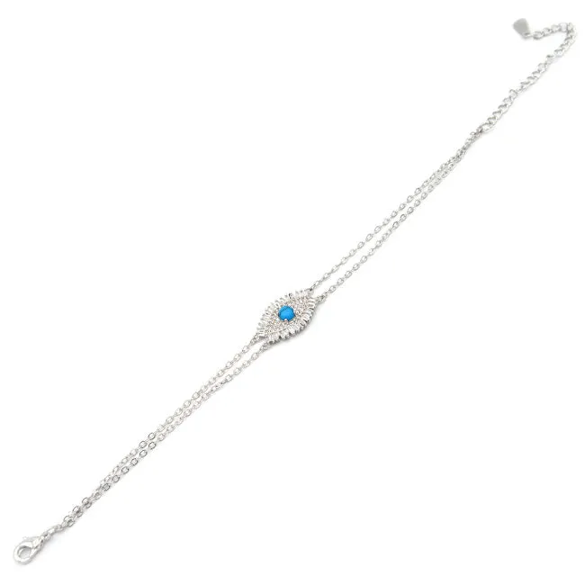 Silver Cubic Zirconia Evil Eye Chain Bracelet