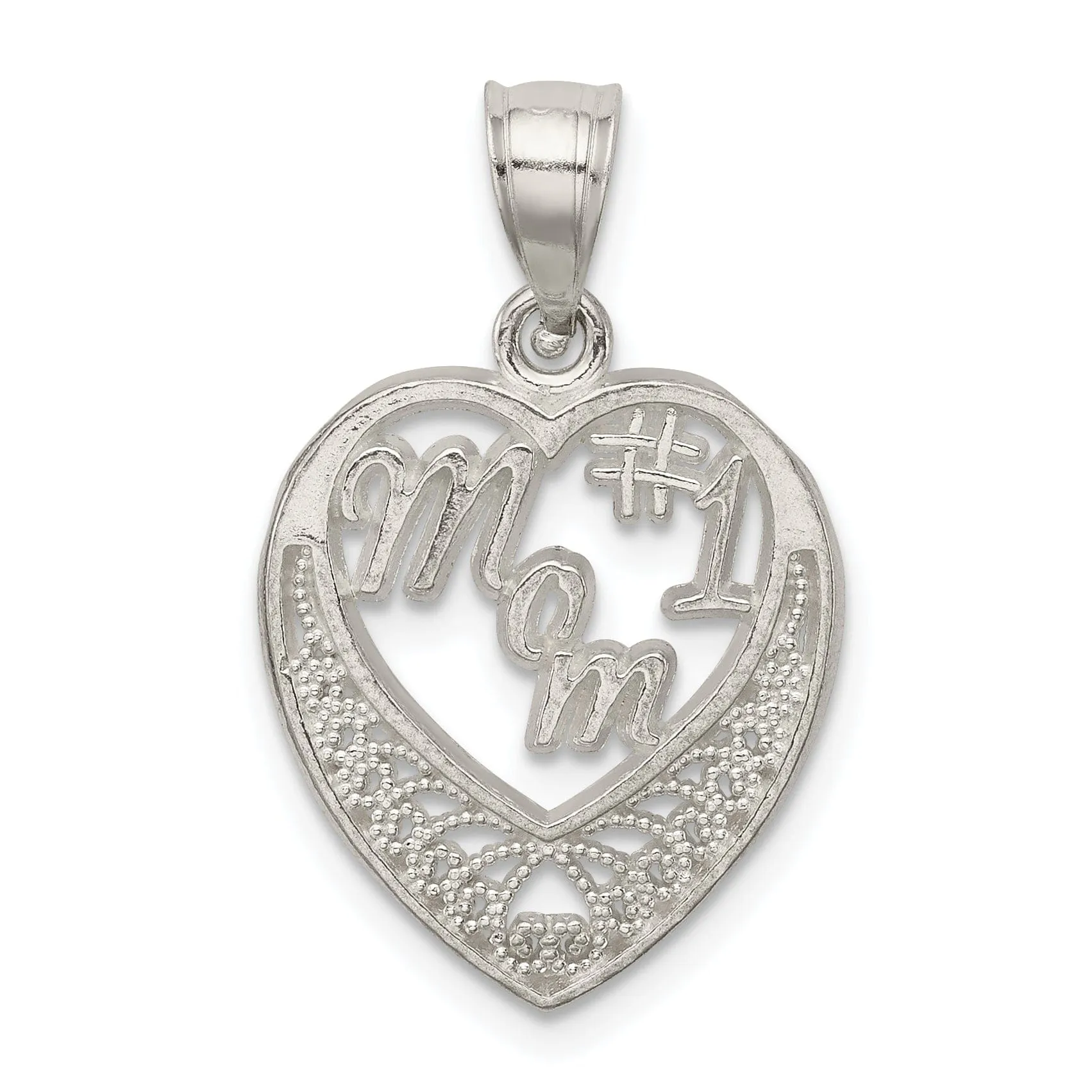 Silver Flat Open Back # 1 Mom Charm Pendant