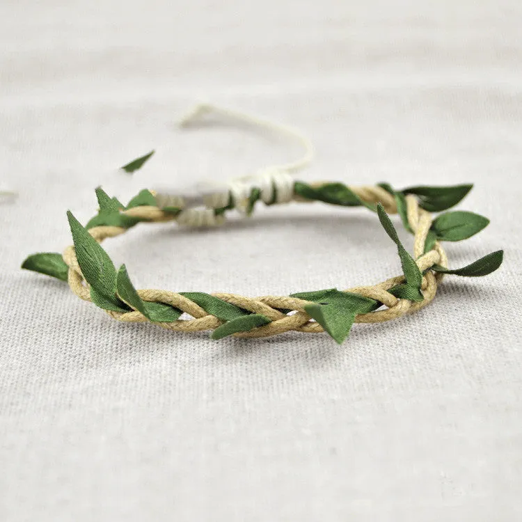 Small Wax Rope Weaving Bracelet With Linseed Leaf