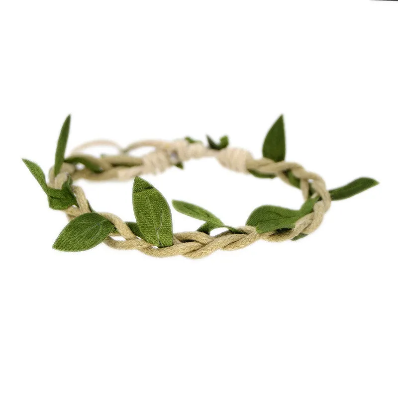 Small Wax Rope Weaving Bracelet With Linseed Leaf