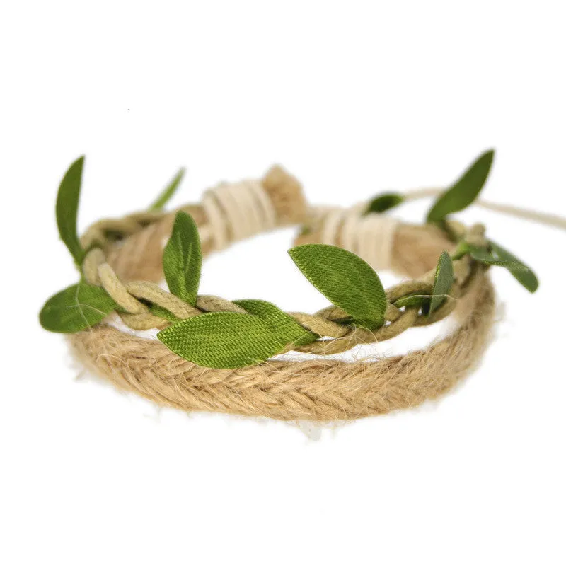 Small Wax Rope Weaving Bracelet With Linseed Leaf