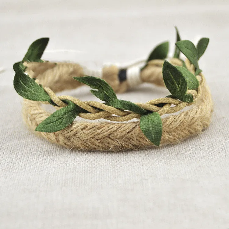 Small Wax Rope Weaving Bracelet With Linseed Leaf